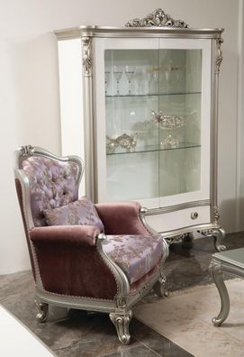 Klassischer Sessel mit Blumenmuster Lila Sofa Einsitzer Barock Rokoko Möbel Neu
