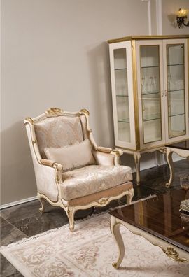 Barock Sessel Gold Beige Sessel Einsitzer Klassische Stil Möbel Samt Holz Neu