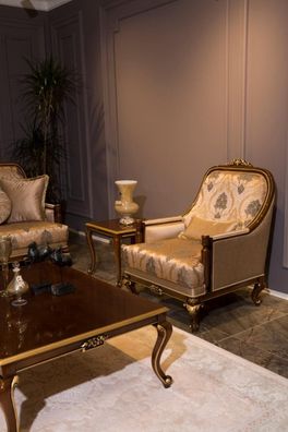 Möbel Stühle Design Sessel Textil Wohnzimmer Lounge Luxus Design Barock Rokoko