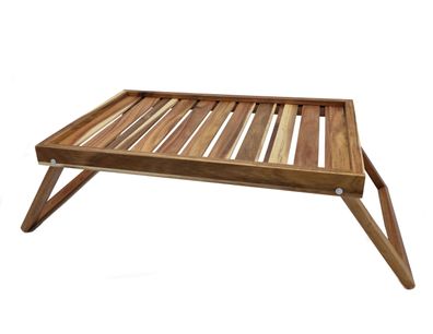 Akazien Bett Tablett - 49 x 33 cm - Holz Servier Frühstücks Laptop Tisch klappbar