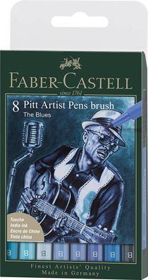 Faber-Castell 167173 - Tuschestift Pitt Artist Pen, The Blues, B, 8er Etui