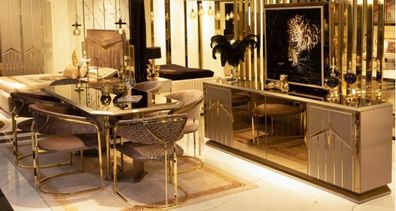 Luxus Esstisch Design Tisch Esszimmer Tische Metall Gold Design Möbel Glas Neu
