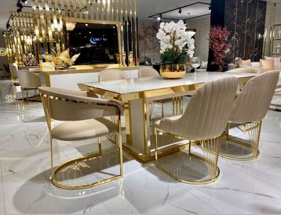 Luxus Tisch Weiß Edelstahl Tische Esstische Esstisch Italienisches Design Gold