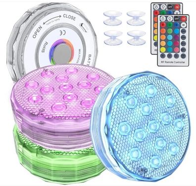 LOFTER Tauchbare LED-Lichter mit Magnet, 16 Farben, Unterwasser-Teichlichter mit RF-F