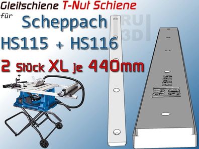 2x 440mm T-Schiene für Scheppach HS 115 + 116 Tischkreissäge, Schiebeschlitten