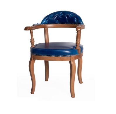 Esszimmer Holz Stuhl mit Armlehne Klassisch Neu Design Polster Stuhl Sitz Blau