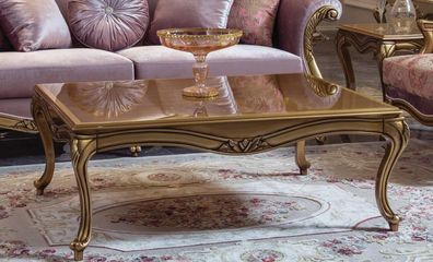 Königlicher Couchtisch Gold Brauner Tisch Barock Rokoko Couchtische Holz Möbel