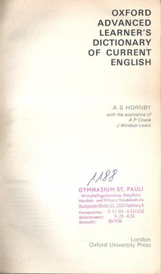 A. S. Hornby: Oxford Advanced Learner´s Dictionary of Current English (1976)