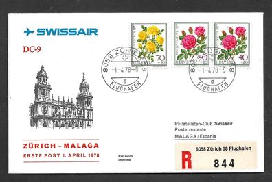 Flugpost Schweiz Swissair Erste Post Zürich nach Malaga DC 9 ES 844