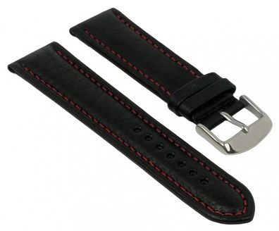 Minott Uhrenarmband Kalbsleder schwarz mit roter Naht 29050S