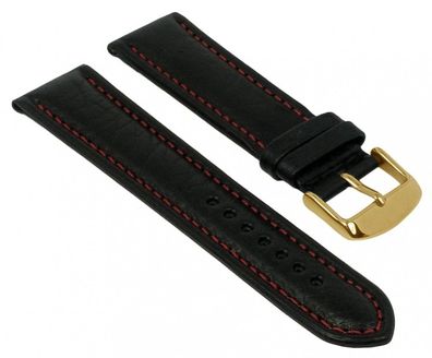 Minott Uhrenarmband Kalbsleder schwarz mit roter Naht 29051G