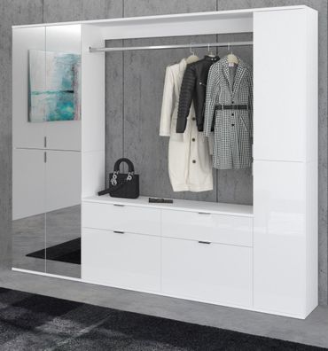 Garderobe komplett Set Garderobenschrank Schuhschrank in weiß Hochglanz ProjektX