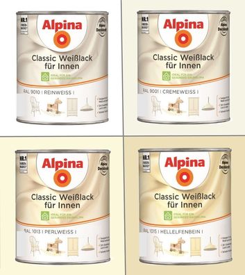 Alpina 750 ml Classic Weißlack Acryl-Lack für Holz Metall & Kunststoff, Farbwahl