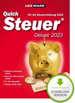 Lexware Quick Steuer 2023 Deluxe - Für das Steuerjahr 2022 - PC Download Version