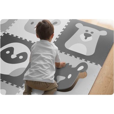 Schaumstoff-Puzzle-Spielmatte 180x180cm - 9 Teile - graue Tiere