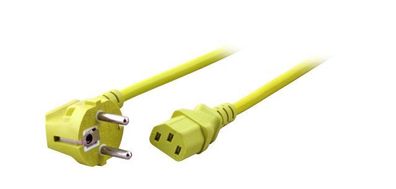 Netzkabel 230V Schutzkontakt CEE7(Stecker)->Kaltgeräte IEC-C13(Buchse), 1,8m, Gelb