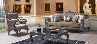 Luxus Sofagarnitur 3 + 1 Sitzer Couchtisch Gruppe Sofa Sofas Sessel Stoff Couch