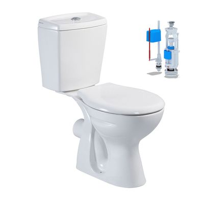 Stand-WC + Keramik-Spülkasten + Deckel + Spülventil Waagerecht Wand-Anschluss