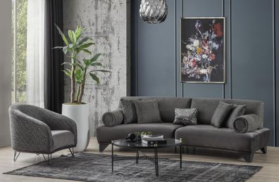 Luxus Sofagarnitur Garnitur Sofas Sofa Sessel Dreisitzer 3 + 3 + 1 Sitzer Stoff Neu