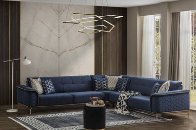 Luxus Ecksofa Royal Blaue Samt Couch Eckgarnitur Sofa Couchen Wohnlandschaft Neu