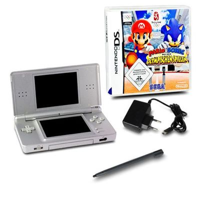 DS Lite Handheld Konsole silber #73A + Mario & Sonic bei den olympischen Spielen