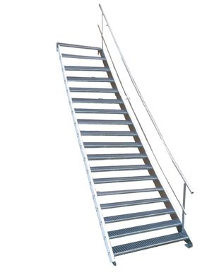 18 Stufen Stahltreppe einseitigem Geländer Breite 100 cm Geschosshöhe 299-360cm