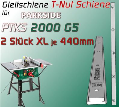 2x 440mm T-Nut Schiene für Parkside PTKS 2000 G5 Tischkreissäge, Gehrungssäge/ Lehre