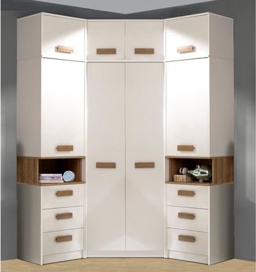 Marmex Eckgarderobe, Möbelset Grant 14, hohe, weiße Garderobe für den Flur