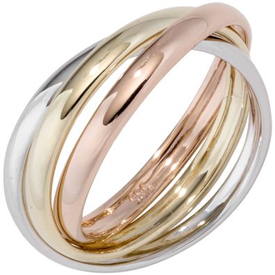 Damen Ring 3-reihig 585 Gelbgold Weißgold Rotgold tricolor dreifarbig Goldring.