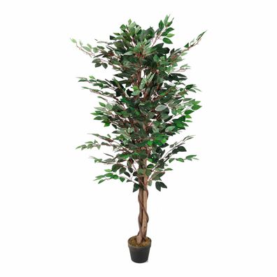 XL Kunstpflanze Kunstbaum 1008 Blätter 160cm Ficus Holzstamm Zimmerpflanze