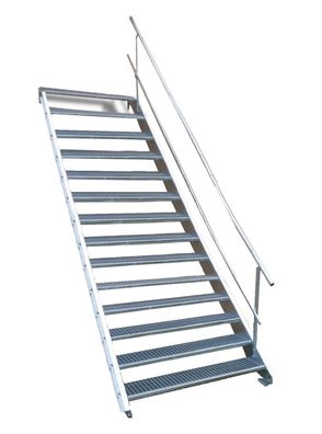 14 Stufen Stahltreppe einseitig. Geländer Breite 90 cm Geschosshöhe 210-280cm