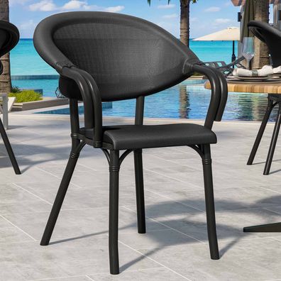 4er-Set LAGOS | Bistro Textilen Stuhl | Schwarz | Stapelbar | Textilen Gewebe Stuhl,