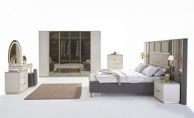 Luxus Schlafzimmer Set Bett Nachttisch Kommode Spiegel Kleiderschrank 7tlg Möbel
