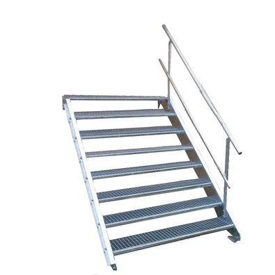 8 Stufen Stahltreppe einseitig. Geländer Breite 70 cm Geschosshöhe 120-160cm