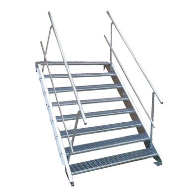 8 Stufen Stahltreppe beidseitig. Geländer Breite 140cm Geschosshöhe 120-160cm