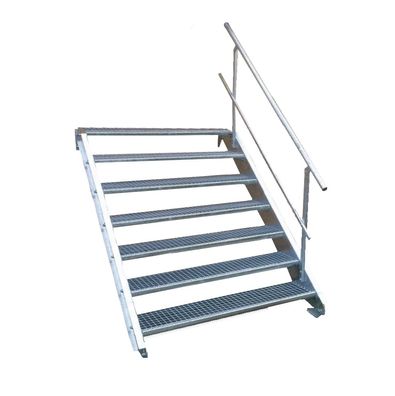 7 Stufen Stahltreppe einseitig. Geländer Breite 130 cm Geschosshöhe 100-140cm