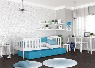 FURNIX Kinderbett KERINI P 80x190 mit Schublade und Matratze Weiß-Blau