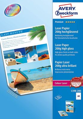 AVERY Zweckform 1398-200 Premium Colour Laser Papier (A4, beidseitig beschichtet, ...