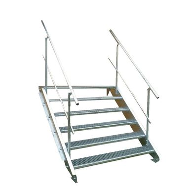 6 Stufen Stahltreppe beidseitig. Geländer Breite 160cm Geschosshöhe 90-120cm