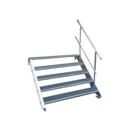 5 Stufen Stahltreppe einseitig. Geländer Breite 90 cm Geschosshöhe 70-105cm