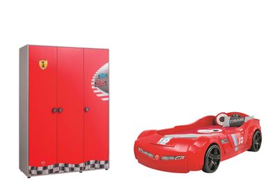 Cilek Pitstop Kinderzimmer 2-teilig mit Autobett Speed in Rot Komplettzimmer
