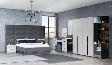 Komplett Schlafzimmer Möbel Set Bett 2x Nachttisch Schminktisch Spiegel 5tlg Neu