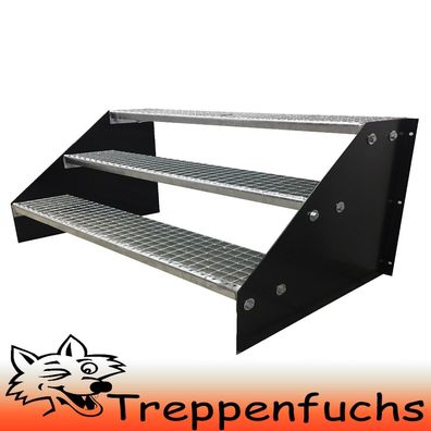 3 Stufen Standtreppe Stahltreppe freistehend Breite 100cm Höhe 63cm Schwarz