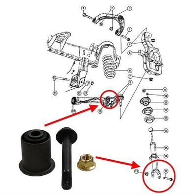 vorn Stoßdämpfer Buchse mit Schraube Dodge Ram 1500 4WD Bj:06-18