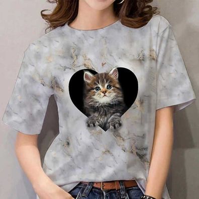 Sommer T-Shirt Frauen 3D Druck Cute Cat Fashion T 2022 Neue Harajuku Tier T Shirt Kur