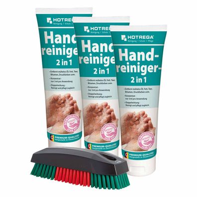 Hotrega Handreiniger Handwaschpaste Waschpaste Hautpflege 3x250ml 1x Waschbürste