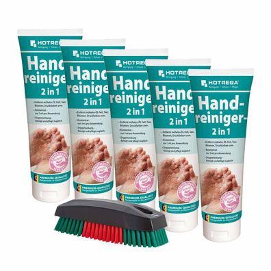 Hotrega Handreiniger Handwaschpaste Waschpaste Hautpflege 5x250ml 1x Waschbürste
