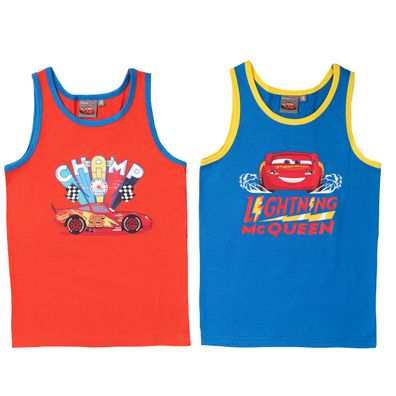 Disney Cars Unterhemd für Jungen Kinder Tank Top Hemdchen Rot/ Blau (2er Pack)