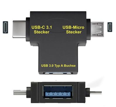USB T-Adapter USB-3.0 Typ-A , USB-C 3.1, USB-Micro Goobay 55554, 1St.