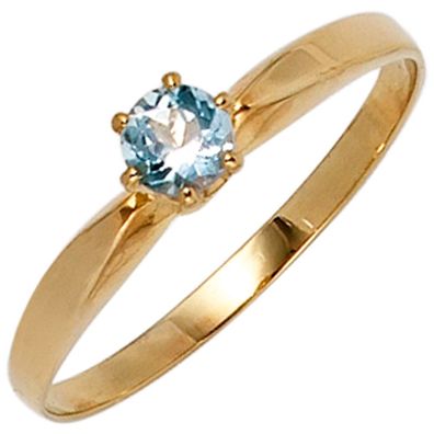 Damen Ring 585 Gold Gelbgold 1 Aquamarin hellblau blau Aquamarinring Goldring